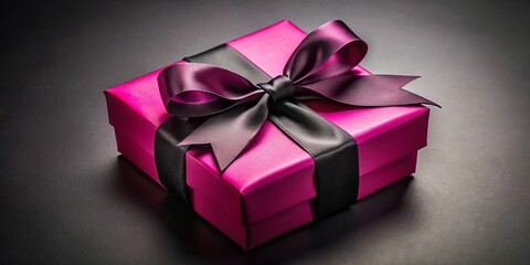A Vivid Pink Gift Box Adorned With A Black Ribbon, A Symbol Of Celebration And Joy