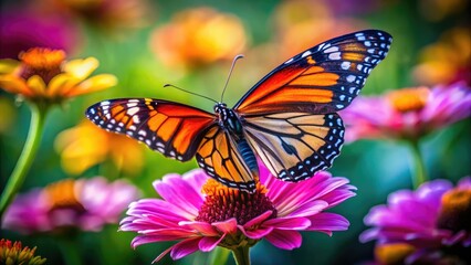 Obraz premium Vibrant and Colorful Butterfly Resting on a Delicate Flower Petal in a Serene Natural Setting