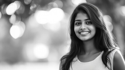 Obraz premium Smiling Young Woman in a Park