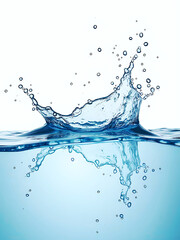 A close-up view of a water splash with droplets in motion, reflecting on a calm surface.