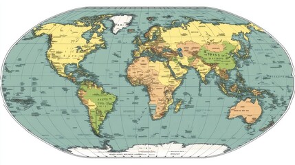 Simple world map with bright, eye-catching colors, creating a lively and modern wallpaper design.