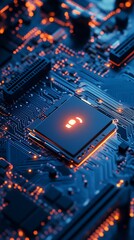 Fototapeta premium Digital Circuit Board Background with Glimmering Blue Lights Effect