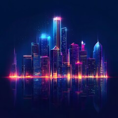 Fototapeta premium Urban Cityscape Dazzling with Bright Lights on Blue Night Canvas