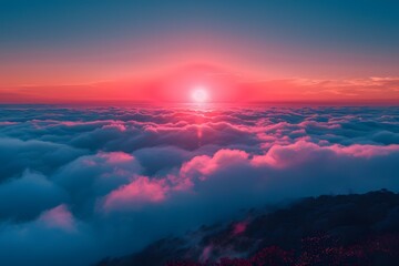 Breathtaking Sunrise Above the Clouds - Tranquil Pink and Blue Sky Landscape