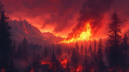 Forest Fire in Mountains