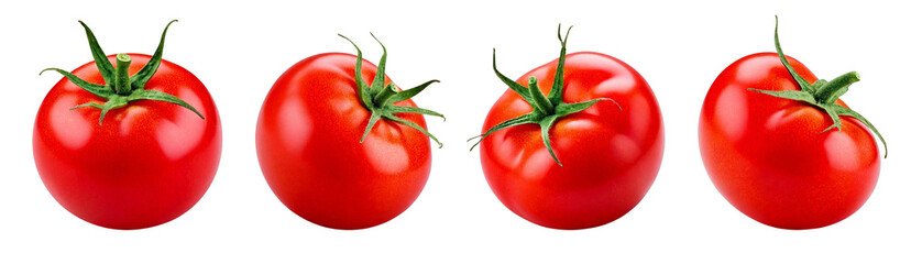 A vibrant top-view image of fresh red tomatoes, arranged beautifully, showcasing their rich color. Isolated on a transparent white background, provided as a clean PNG cutout for versatile digital use