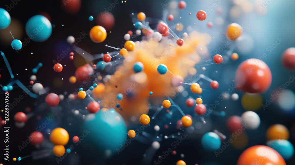 Poster dynamic visualization of colorful chemical compounds and molecular structures, showcasing complexity