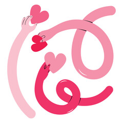 Set with three pink hands giving hearts, symbol of love, charity, donation and support. Hand drawn in flat design, isolated on white vector illustrations