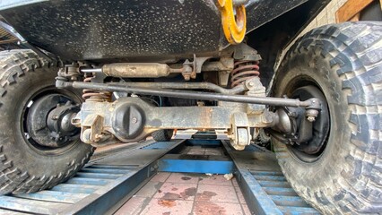 SUV 4x4 offroad car bottom view Transmission and suspension 