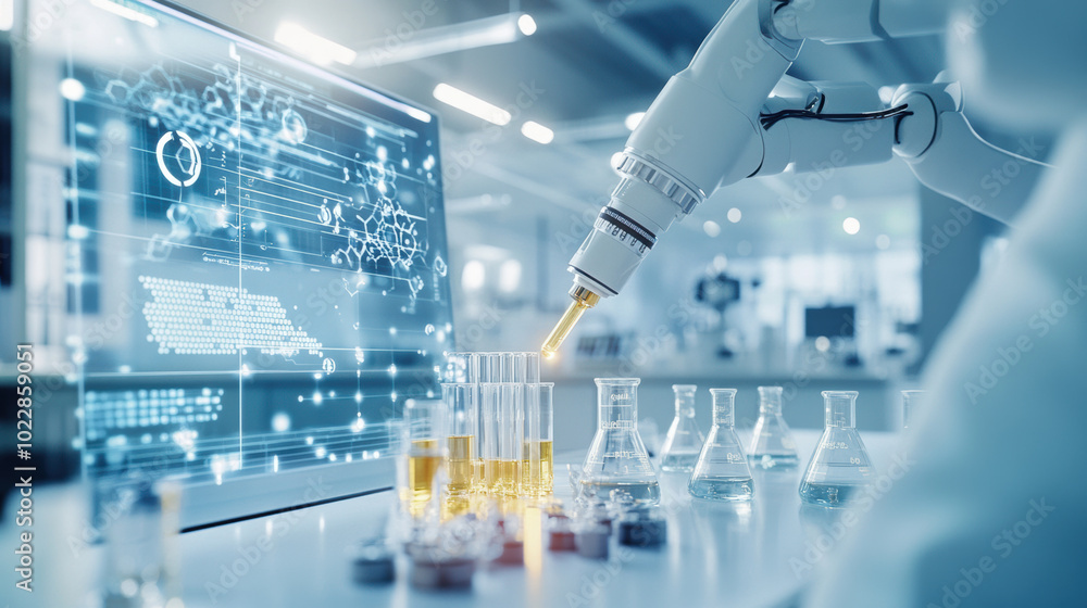 Aufkleber automated robotic arms are used in laboratory setting to test drug solubility, showcasing advanced t