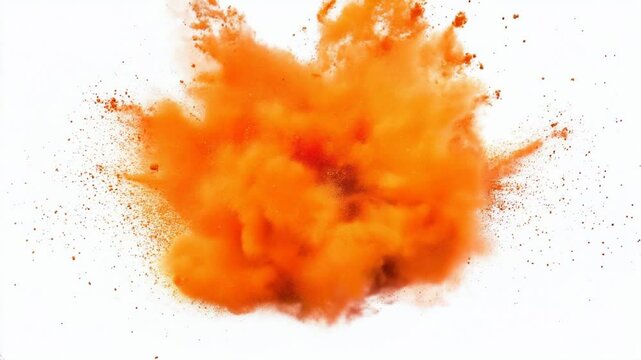 bright orange paint color powder festival explosion burst isolated white background