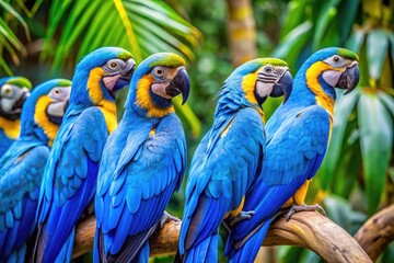 Obraz premium Vibrant Blue Macaws in Their Natural Habitat Showcasing Beauty and Grace of Exotic Birds