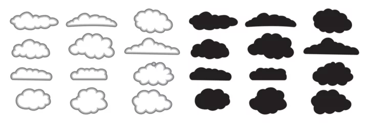 Fotobehang Naadloze wolken Cloud shapes set isolated on a blue background, Abstract white cloudy set isolated on blue background, Set of cartoon cloud in a flat design Modern icon or logo collection  © Blazing Design