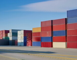 Fototapeta premium Freight containers on a shipping dock, highlighting cargo transport, logistics, and shipping.