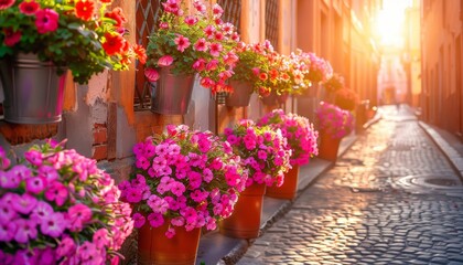 Fototapeta premium Vibrant flower market filled with a kaleidoscope of colorful blooms and cheerful atmosphere