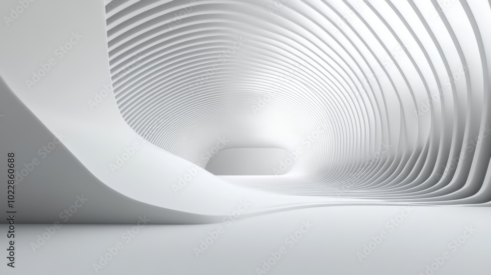 Poster abstract white tunnel with smooth curves and futuristic design. minimalist architecture.
