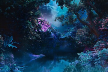 Fototapeta premium Mystical blue forest landscape