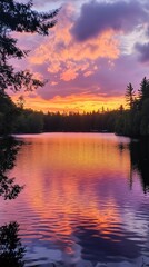 Obraz premium Serene Sunset Reflection Over Tranquil Lake