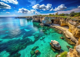 Obraz premium Vibrant Coastal Landscape of Salento with Turquoise Waters and Rocky Cliffs Under a Clear Sky