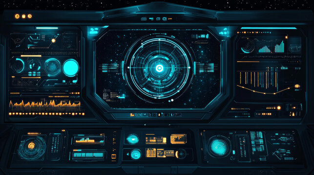 A visually captivating illustration showcasing a spaceship interface filled with intricate digital technology elements.