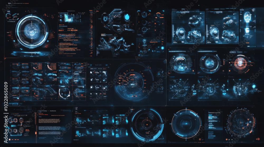 Poster a comprehensive and visually striking illustration showcasing a mega pack set of hud (heads-up displ