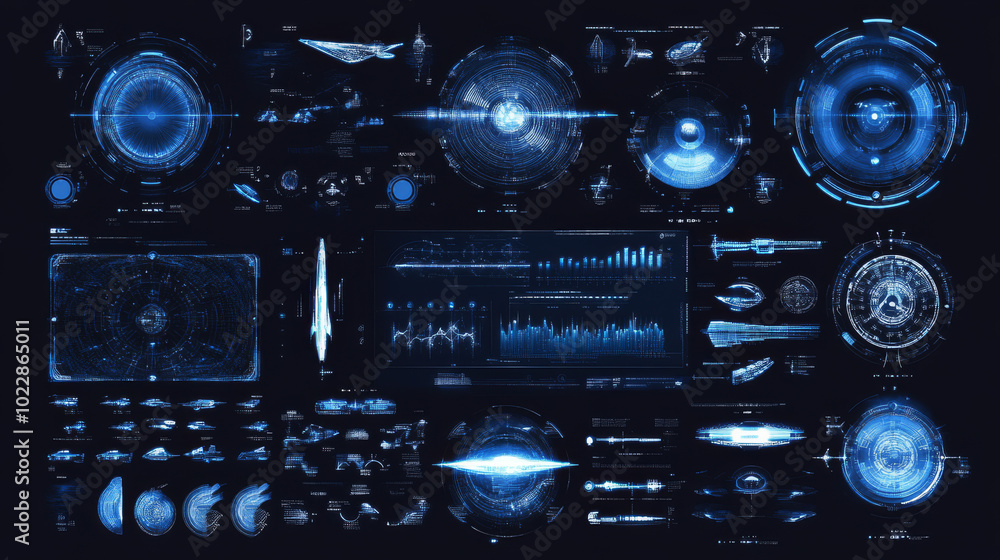 Poster a comprehensive and visually striking illustration showcasing a mega pack set of hud (heads-up displ