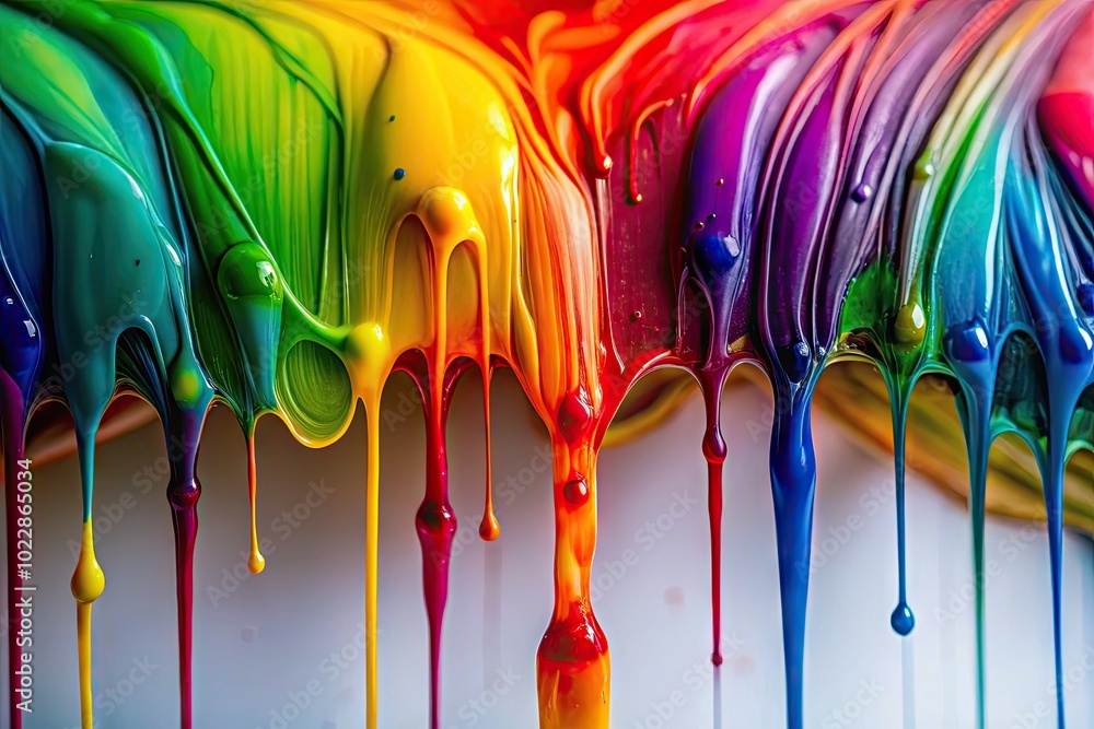 Poster vibrant colorful glaze dripping on a white surface creating a stunning abstract art background