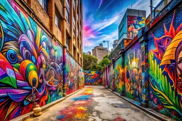 Fototapeta premium Vibrant Colorful Graffiti Wall Art Background with Urban Street Style and Abstract Designs Elements