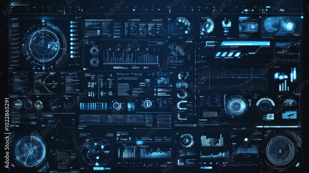 Poster a comprehensive and visually striking illustration showcasing a mega pack set of hud (heads-up displ