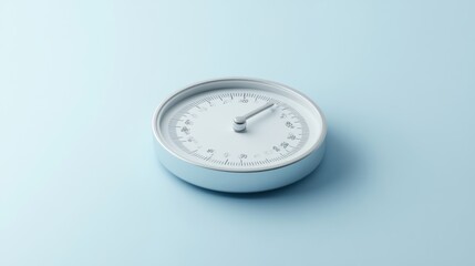 Mechanical scale with detailed measurements on blue background. Studio photography with copy space