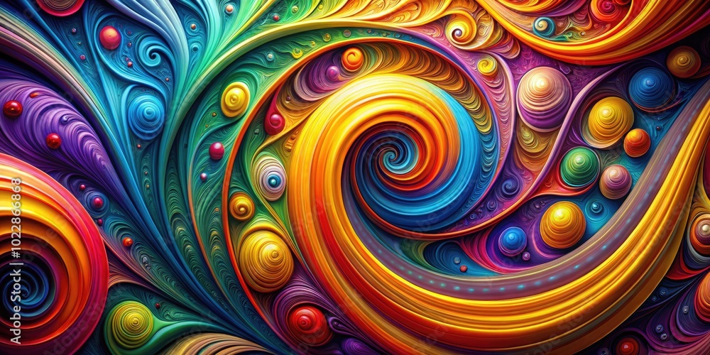 Poster vibrant digital abstract art with colorful swirls and geometric patterns for modern design projects