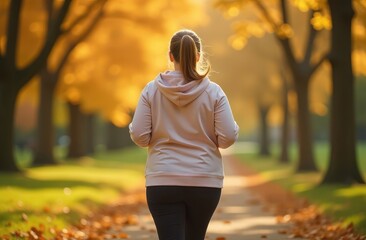 A woman plus size is running in the park
