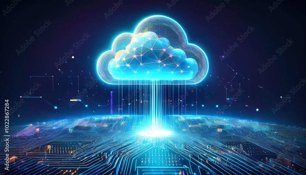 Aufkleber a futuristic cloud with digital connections, representing advanced technology and data streaming in 