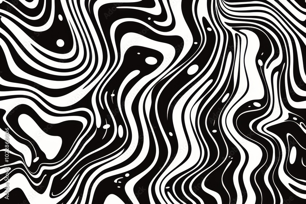 Poster a dynamic design featuring a flowing black and white wavy pattern, ideal for use in contemporary art