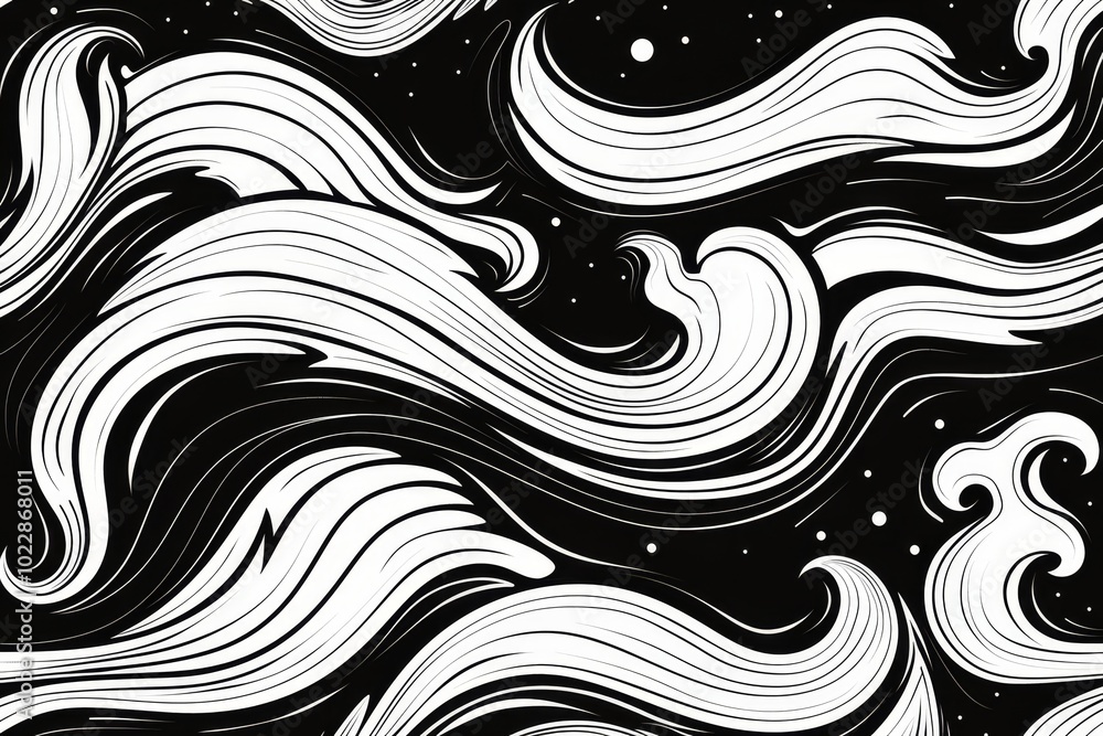 Poster this artistic design features dynamic swirls of black and white flowing patterns that create a capti