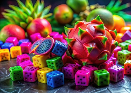 Vibrant Dragon Fruit Displayed in a Gaming Environment Featuring Blox Fruits with Colorful Elements