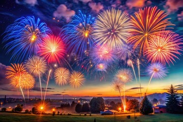 Vibrant Fireworks Display Illuminating the Night Sky on 4th of July Celebrations in the USA