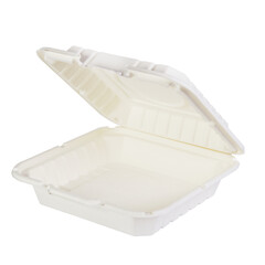 Bio-degradable Clamshell Box from Starch on White Background