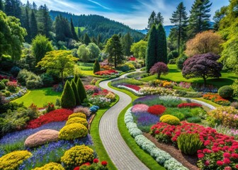 Obraz premium Vibrant Floral Displays and Scenic Pathways at Buschart Gardens in British Columbia, Canada