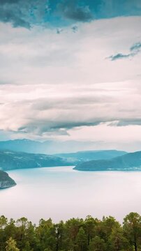 Utvik, Sogn Og Fjordane County, Norway. Norwegian Mountain Lake Landscape. The Innvikfjord Is A Sub-fjord Of Nordfjord In The Municipality Of Stryn In Sogn Og Fjordane. Time-lapse