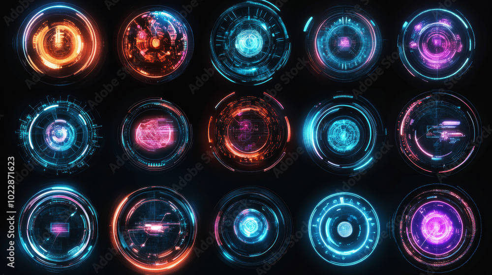 Poster a high-tech, futuristic hud dashboard display, set in a virtual reality environment, filled with neo