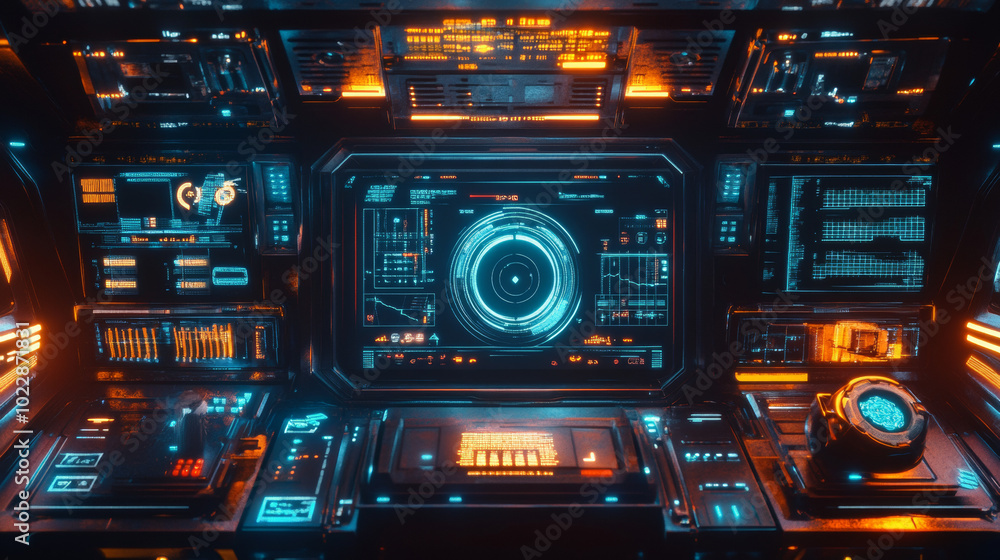 Poster imagine a sci-fi futuristic hud (heads-up display), designed to resemble a cutting-edge virtual real