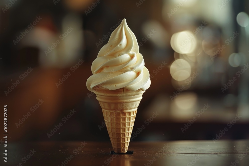 Aufkleber a delightful soft serve ice cream cone with creamy texture is served in a golden waffle cone, creati