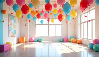 Empty Room Decorated with Colorful Balloons for a Party