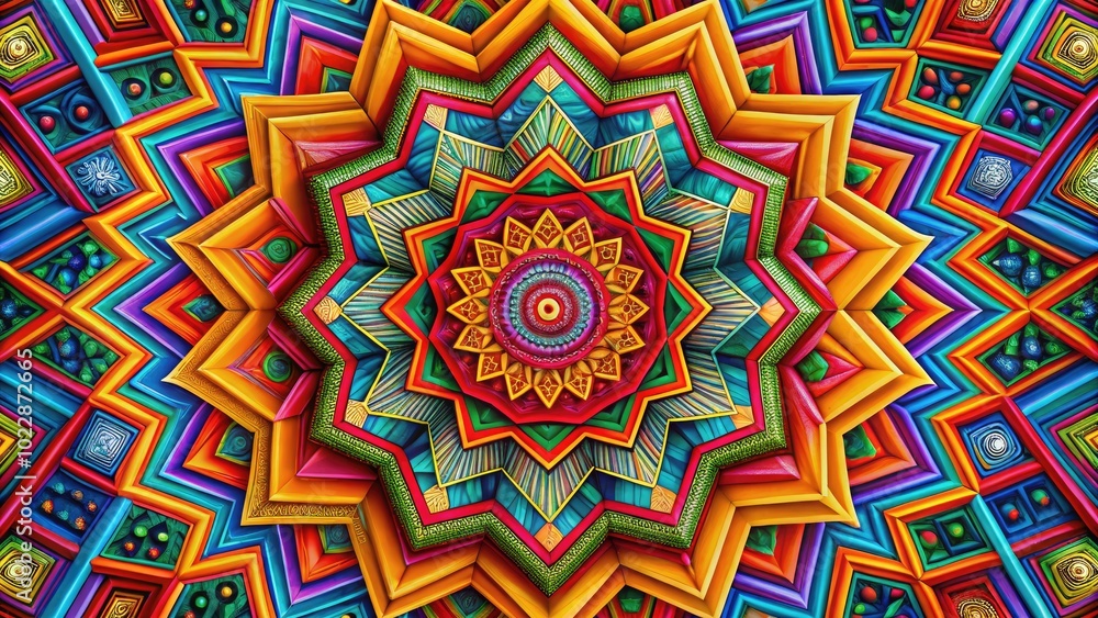 Poster vibrant geometric patterns in vivid colors for creative design and background applications