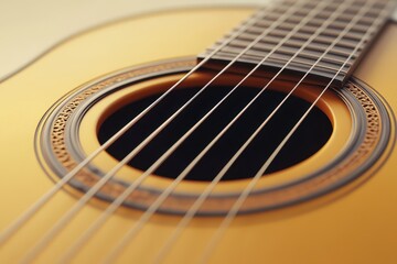 Fototapeta premium A close up of a guitar with a yellow body and black strings