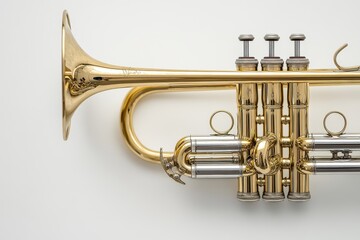 Obraz premium A shiny trumpet is shown in a background