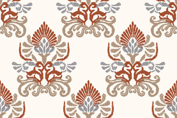 Ikat floral pattern on white background.Ikat ethnic pattern vector illustration,Aztec style,hand drawn,baroque embroidery.design for texture,fabric,clothing,decoration,carpet,print.