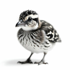 Fototapeta premium A baby quail with speckled feathers peeking curiously on a white background