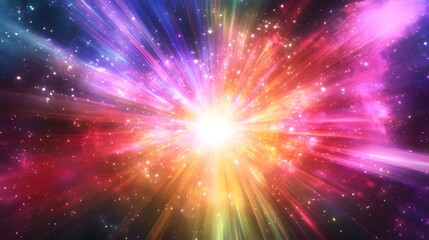 Naklejka premium A vibrant burst of rainbow colors, radiating outward from the center in an explosion effect